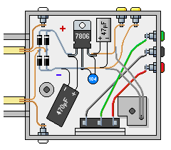 Zeichnung der Teile und Leitungen im Signalsockel von unten gesehen.