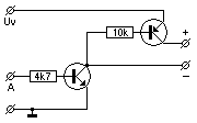 Schaltplan: Bereitstellung negativer und positiver Signale am Ausgang mit zwei Transistoren.