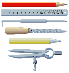 Zeichnung mit sechs Werkzeugen.