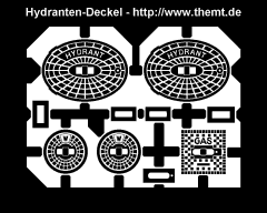 Verkleinerte Zeichnung der Ätzvorlage für Hydranten– und Gasanschluss–Deckel.