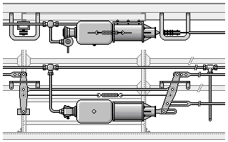 Zeichnung: Druckluft–Bremsanlage Bauart Westinghouse, vereinigte Bauart.