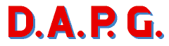 Logo: rote Buchstaben D A P G mit blauen Schatten.