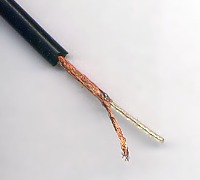 Foto: Kabel mit Abschirmung aus Kupfergeflecht.