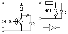 Schaltplan und Symbol: NICHT–Logik.