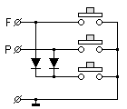 Schaltplan mit drei Tastern und zwei Dioden.