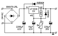 Schaltplan mit einstellbarem Spannungsregler.