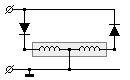 Die gemeinsame Mittelanzapfung zweier Spulen hängt an der Masse, die äußeren Enden haben Dioden an den Eingängen.