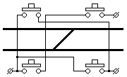 Schaltplan: Start–Ziel–Steuerung für eine einfache Gleisverbindung.