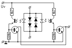 Schaltplan mit Optokoppler, Dioden und Transistoren.