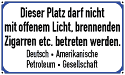 Schild: Verbot von offenem Licht und Feuer.