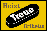 Schild mit Brikett–Werbung.