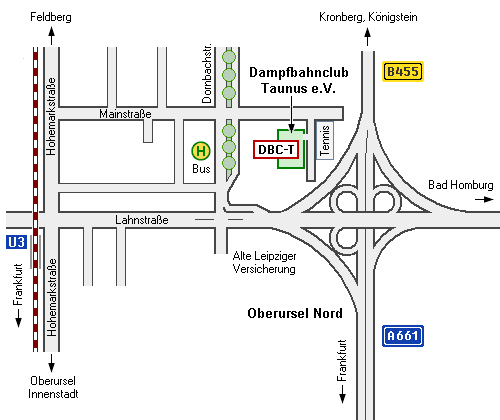 Karte von Oberursel Nord mit der Lage des DBC-T.