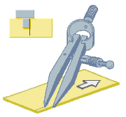 Zeichnung: Handhabung des Reißzirkels bei parallelen Linien.