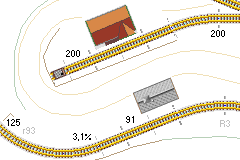Gleisplan–Ausschnitt mit Steigung.