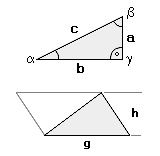 Zwei Dreiecke, das obere ist rechtwinklig.