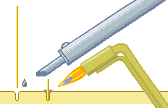 Zeichnung: Lötkolben und Lötflamme.