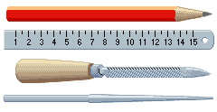 Zeichnung: Werkzeuge zum Anzeichen und Gravieren.