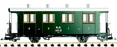 Modellbild: grüner, zweiachsiger Reisezugwagen erster und zweiter Klasse.