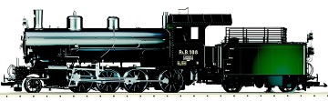 Modellbild: grüne Dampflokomotive mit vier gekuppelten Achsen, einer Vorlaufachse und einem Schlepptender.