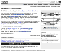 Bildschirmfoto der Eisenbahnmodelltechnik–Startseite.