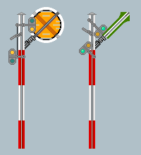Zeichnung: Bayerische Vorsignale mit beiden Flügelstellungen.