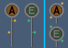 Langsamfahrsignale, je zwei Ausführungen für Anfang und Ende.