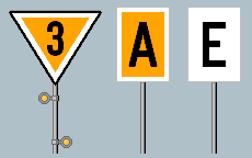 Langsamfahrsignale 1, 2 und 3.