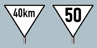 Zeichnung: zwei Signale für Geschwindigkeits–Beschränkungen.
