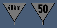 Zeichnung: zwei Signale für Geschwindigkeits–Beschränkungen.