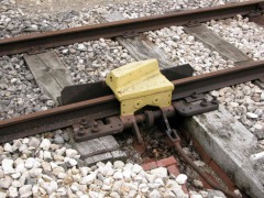 Foto einer Gleissperre im Bahnhof Neresheim.