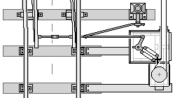 Zeichnung: Weichenantrieb von oben gesehen.