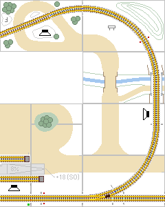 Plan–Zeichnung: Modellbahn–Segmentanlage von oben gesehen.