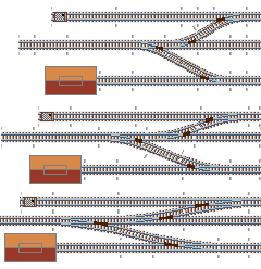 Zeichnung: dreimal die gleiche Weichenstraße, aber mit verschiedenen Radien.