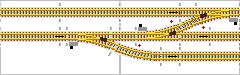 Gleisplan–Ausschnitt mit drei schlanken Weichen.