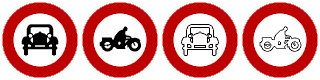 Zeichnung: vier runde Schilder für eingeschränkte Fahrverbote.