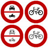 Zeichnung: Fahrverbote für Kraftfahrzeuge aller Art sowie Fahrräder.