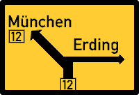 Zeichnung: Vor–Wegweiser für eine Abzweigung nach Erding.