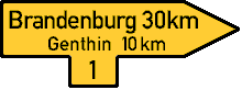 Zeichnung: Wegweiser in einem Stück mit Reichsstraßen–Nummern–Schild.