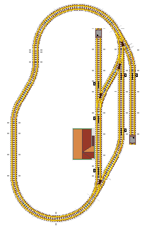 Zeichnung: einfacher Gleisplan mit einem Ausweich– und zwei Abstellgleisen.