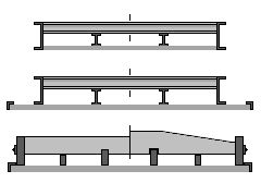 Zeichnung: drei Grundkonstruktionen von Modellbahn–Waggonfahrwerken.