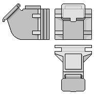 Schematische Skizze eines Achslagergehäuses in drei Ansichten.