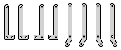Skizze: vier kurze und vier lange Eisen, nebeneinander angezeichnet.