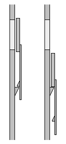 Schnittzeichnung: Die Ladeluken im geschlossenen und offenen Zustand, mit dem Schnäpper.