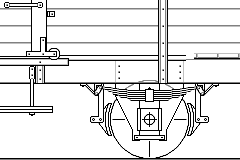 Ausschnitt der großen Zeichnung des Wagens im Bereich eines Achslagers.