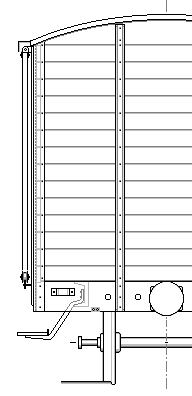 Zeichnung: halbe Stirnansicht des Wagens mit Tür.