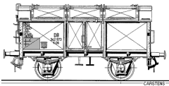 Zeichnung: Klappdeckelwagen K06 der Verbandsbauart mit Pressblech-Achshaltern.