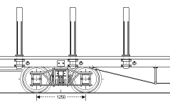 Zeichnungs–Detail: Sprengwerk an einem vierachsigen Flachwagen.