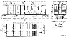 Zeichnung eines zweiachsigen Personenwagens dritter Klasse.
