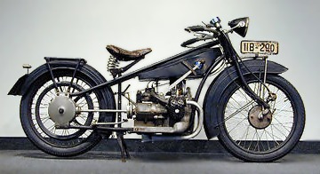 Motorrad mit Stecktank und Kardan–Antrieb von der rechten Seite aus gesehen.