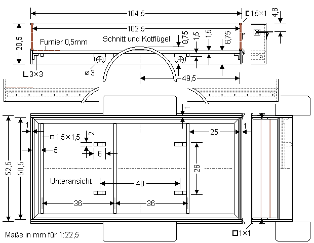 Maßzeichnung der Pritschenteile für einen Goliath F400.